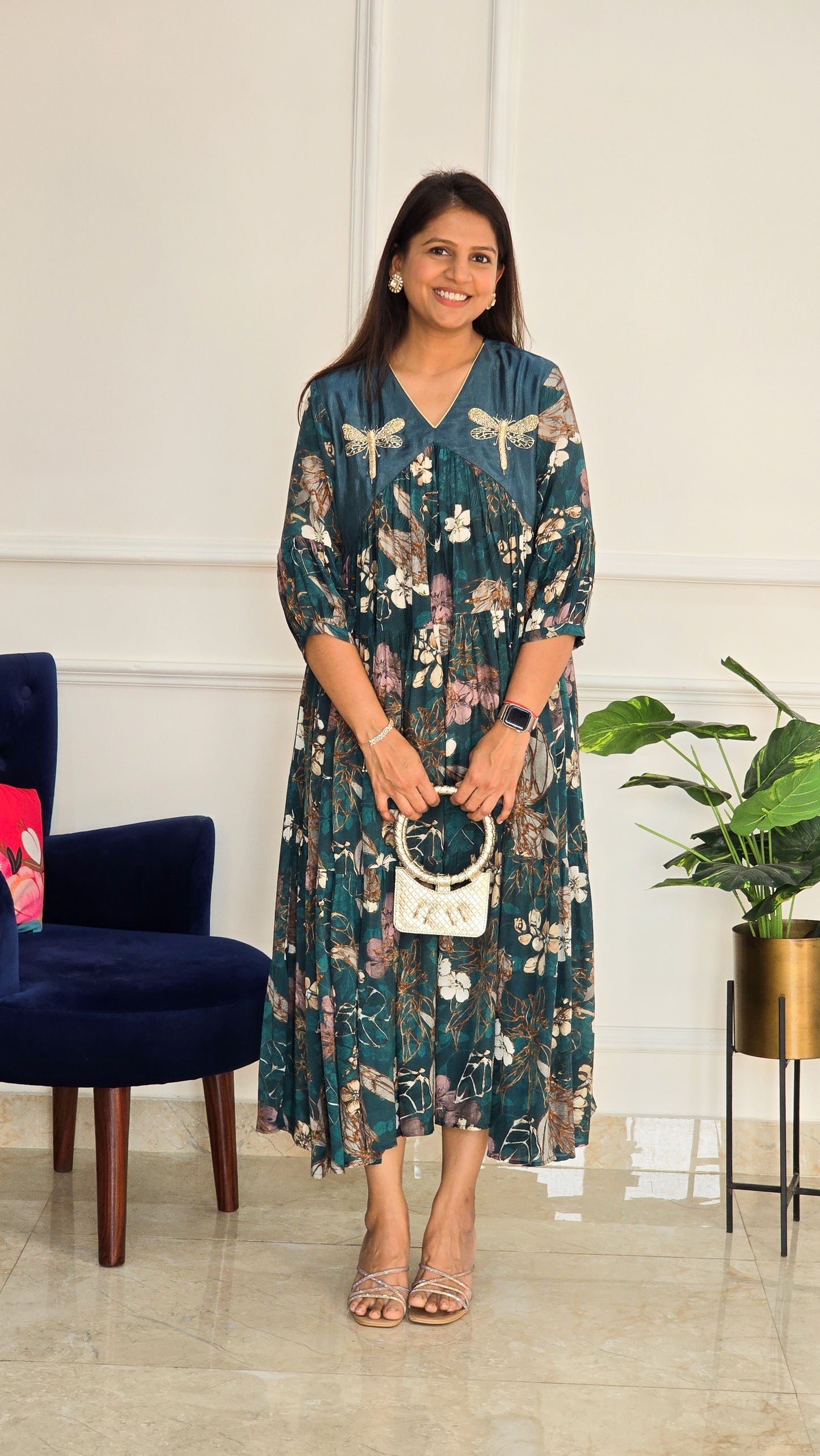 Rama Green Floral Charm Dress - View 6 - PinkTree by Shrutika