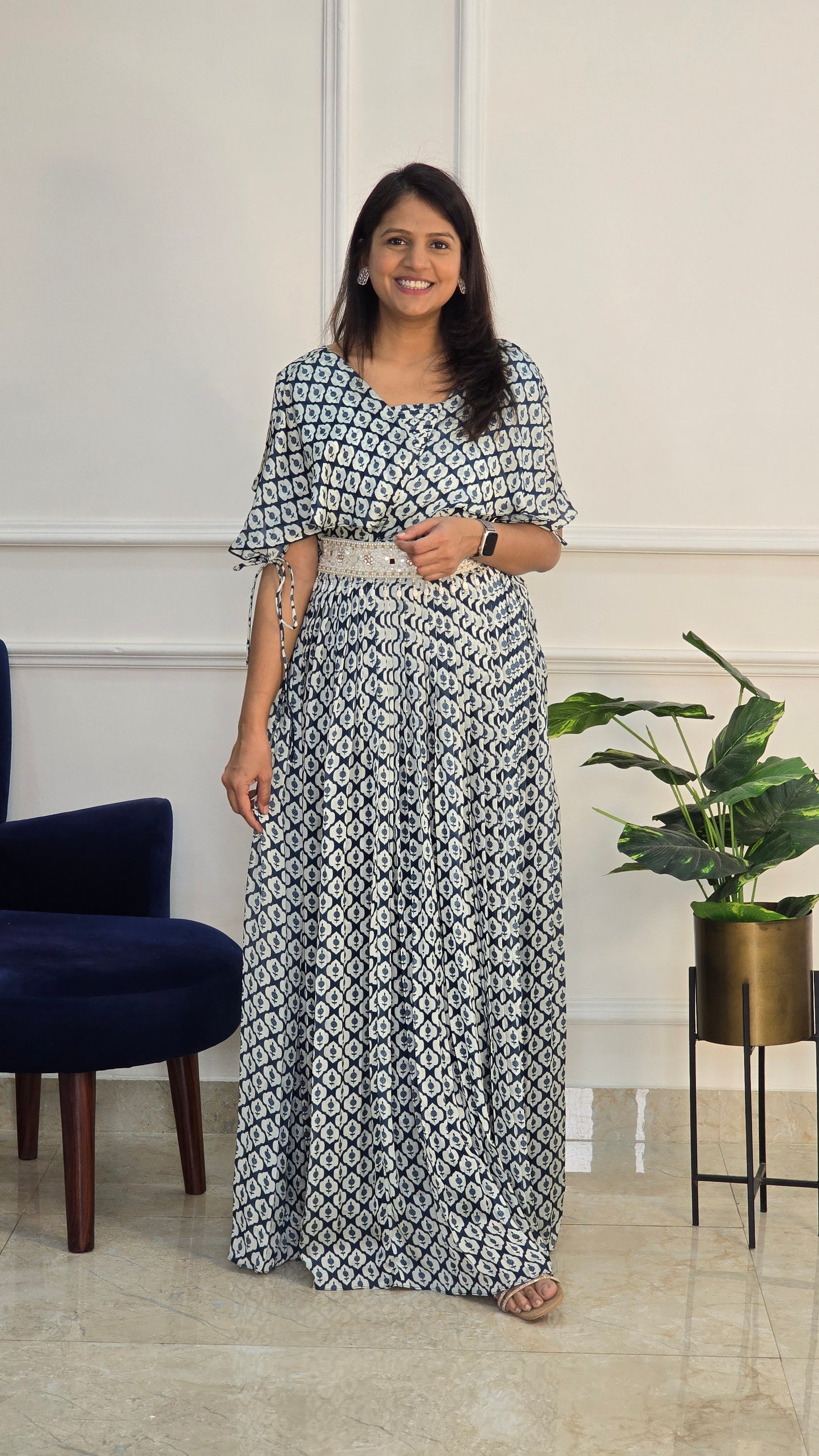 Blue Floral Dress - View 2 - PinkTree by Shrutika