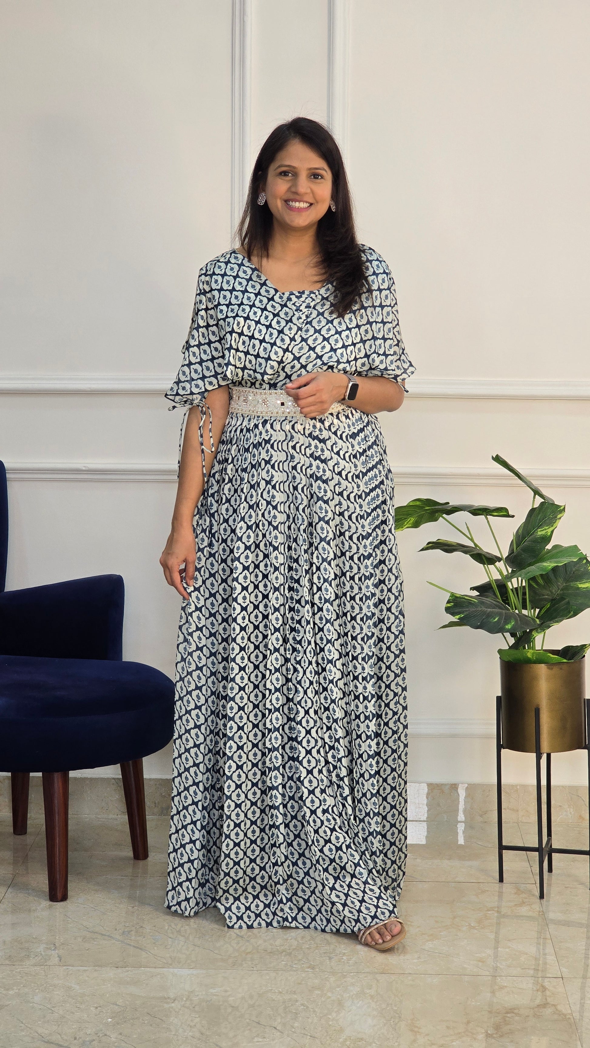 Blue Floral Dress - View 2 - PinkTree by Shrutika