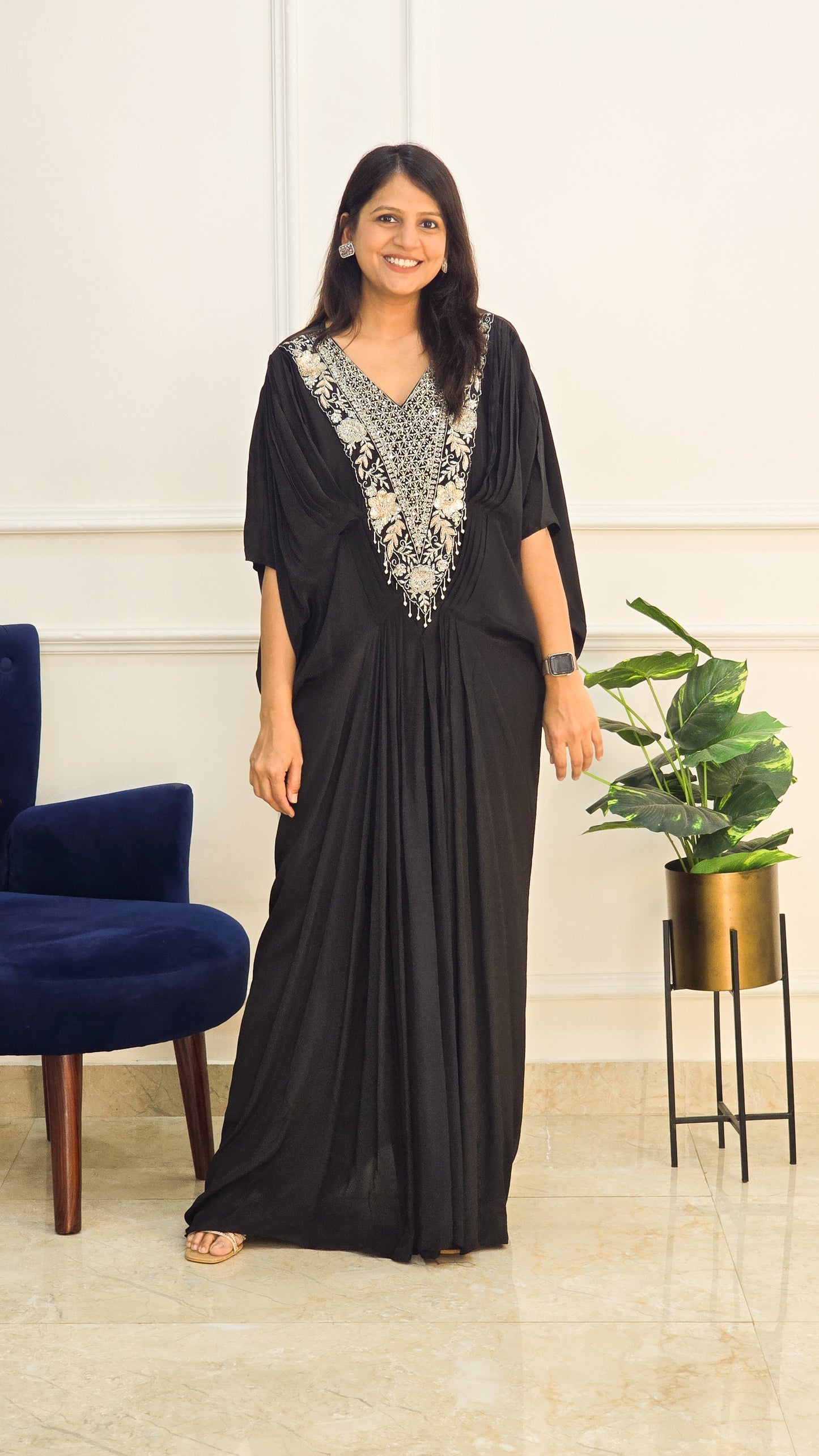 Black Embellished Long kaftan Dress