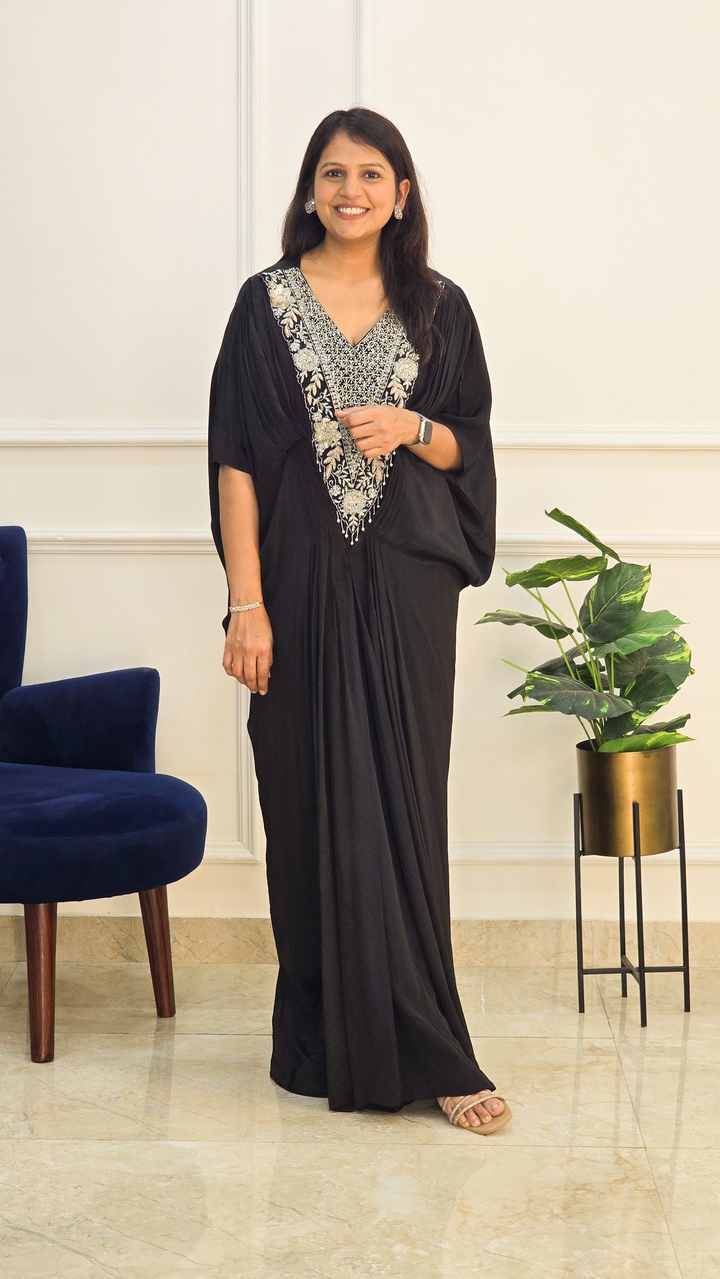 Black Embellished Long kaftan Dress
