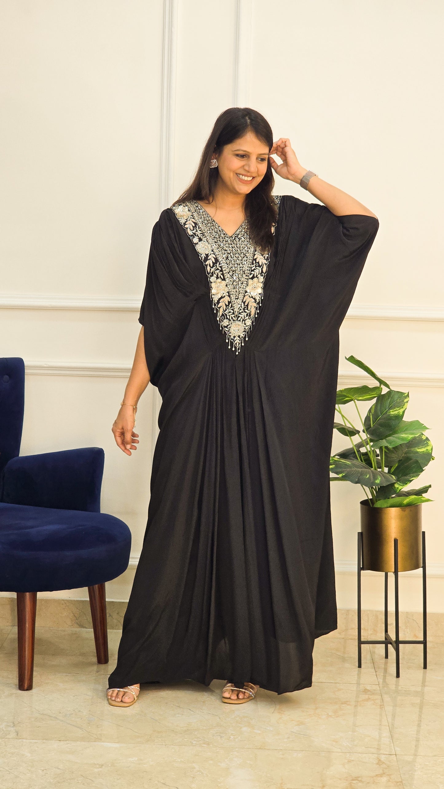 Black Embellished Long kaftan Dress