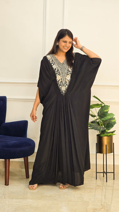 Black Embellished Long kaftan Dress