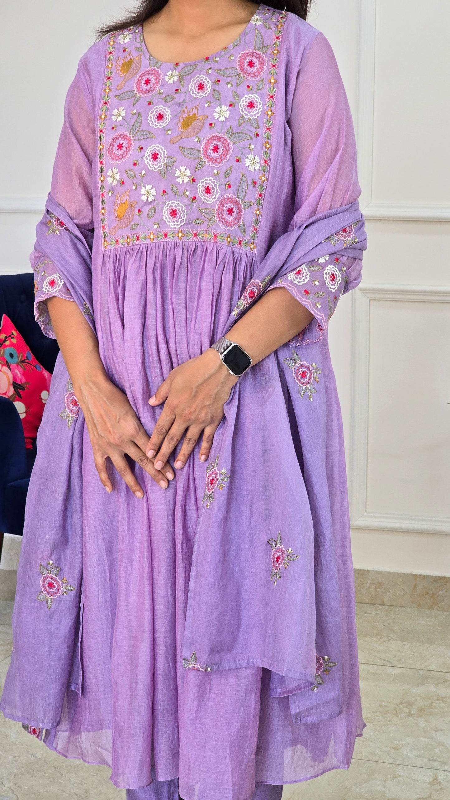 Lilac Mul Chanderi Embrioderd Suit
