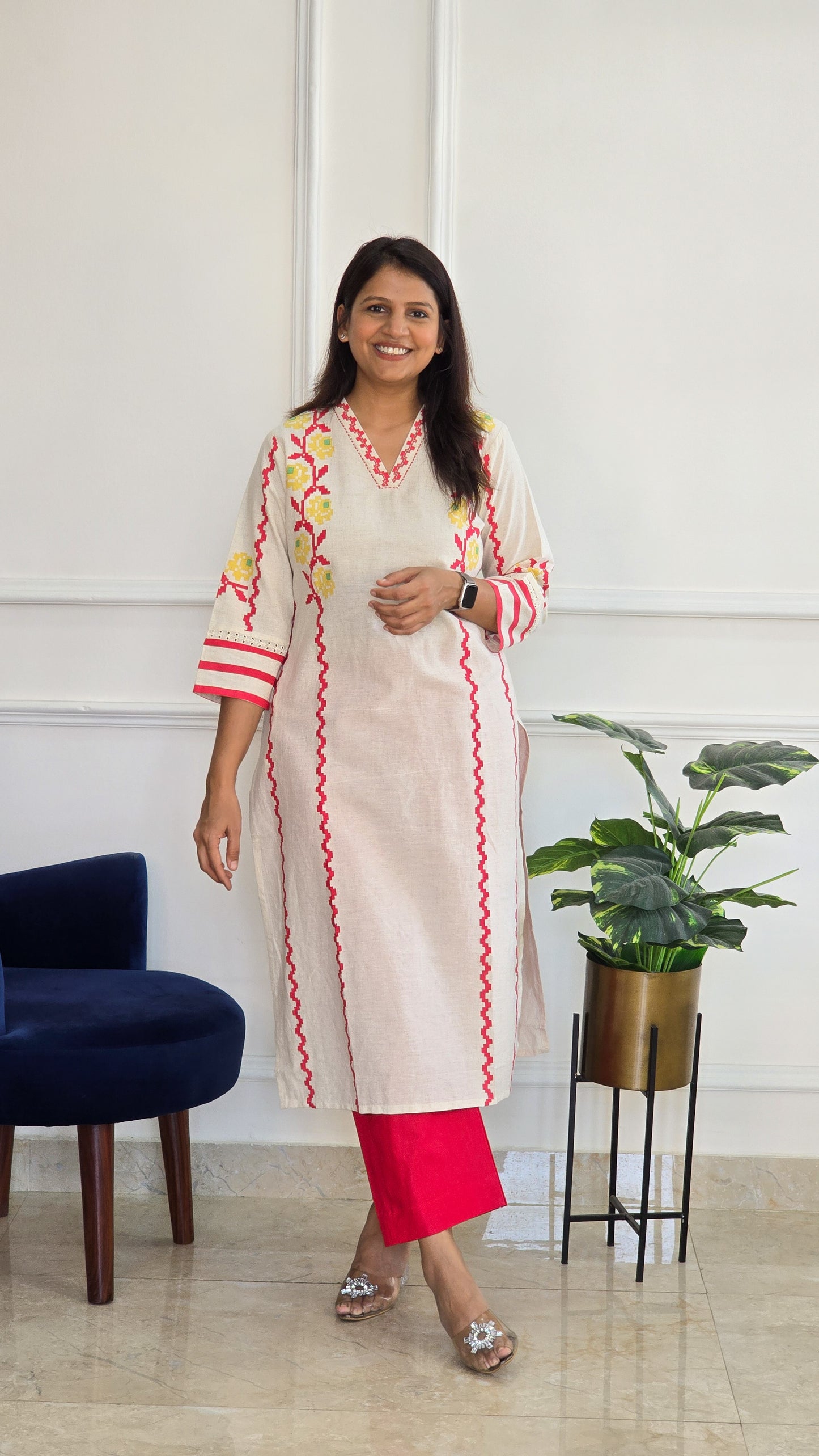 Red Handloom Kurta Set