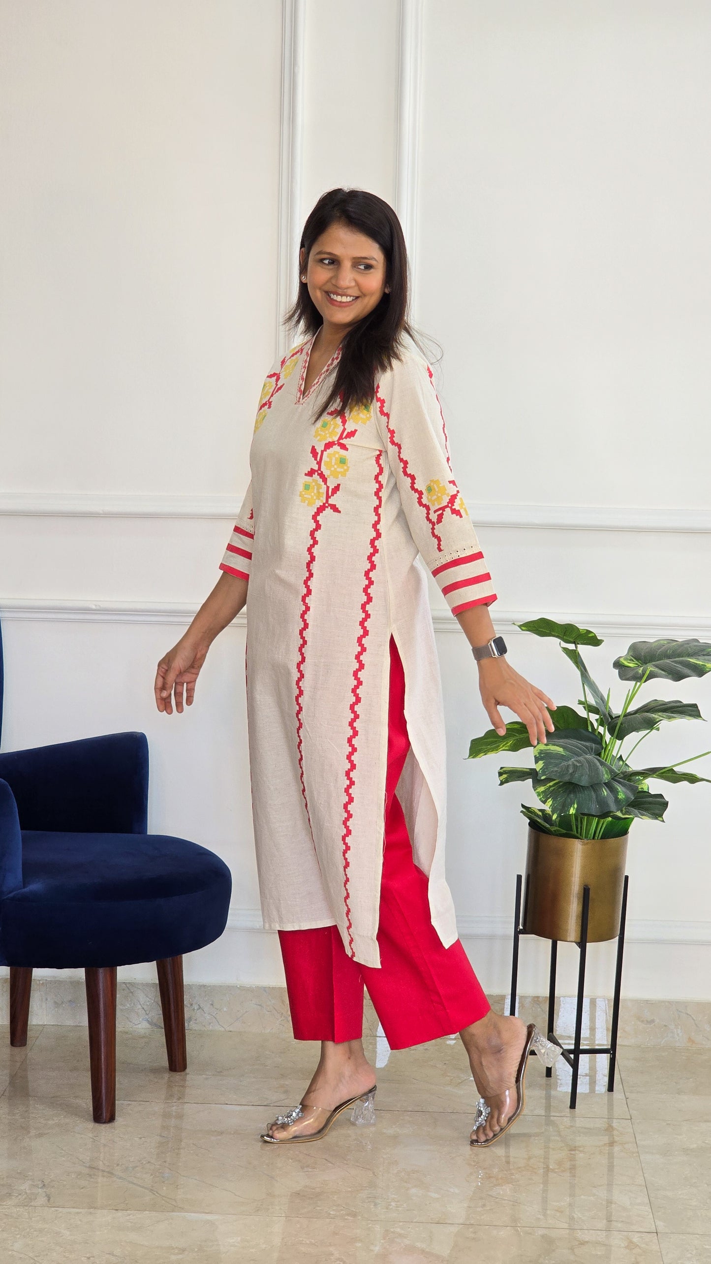 Red Handloom Kurta Set