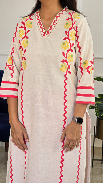 Red Handloom Kurta Set