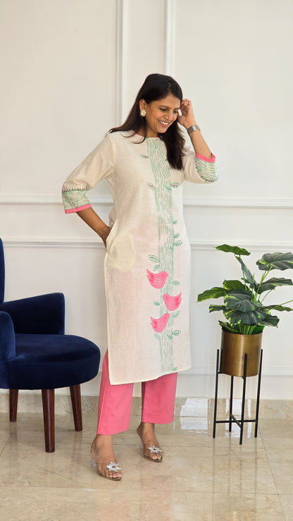 Peach Handloom Kurta Set