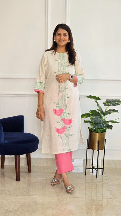 Peach Handloom Kurta Set