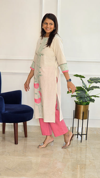 Peach Handloom Kurta Set