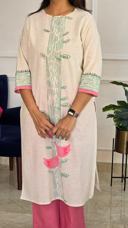 Peach Handloom Kurta Set