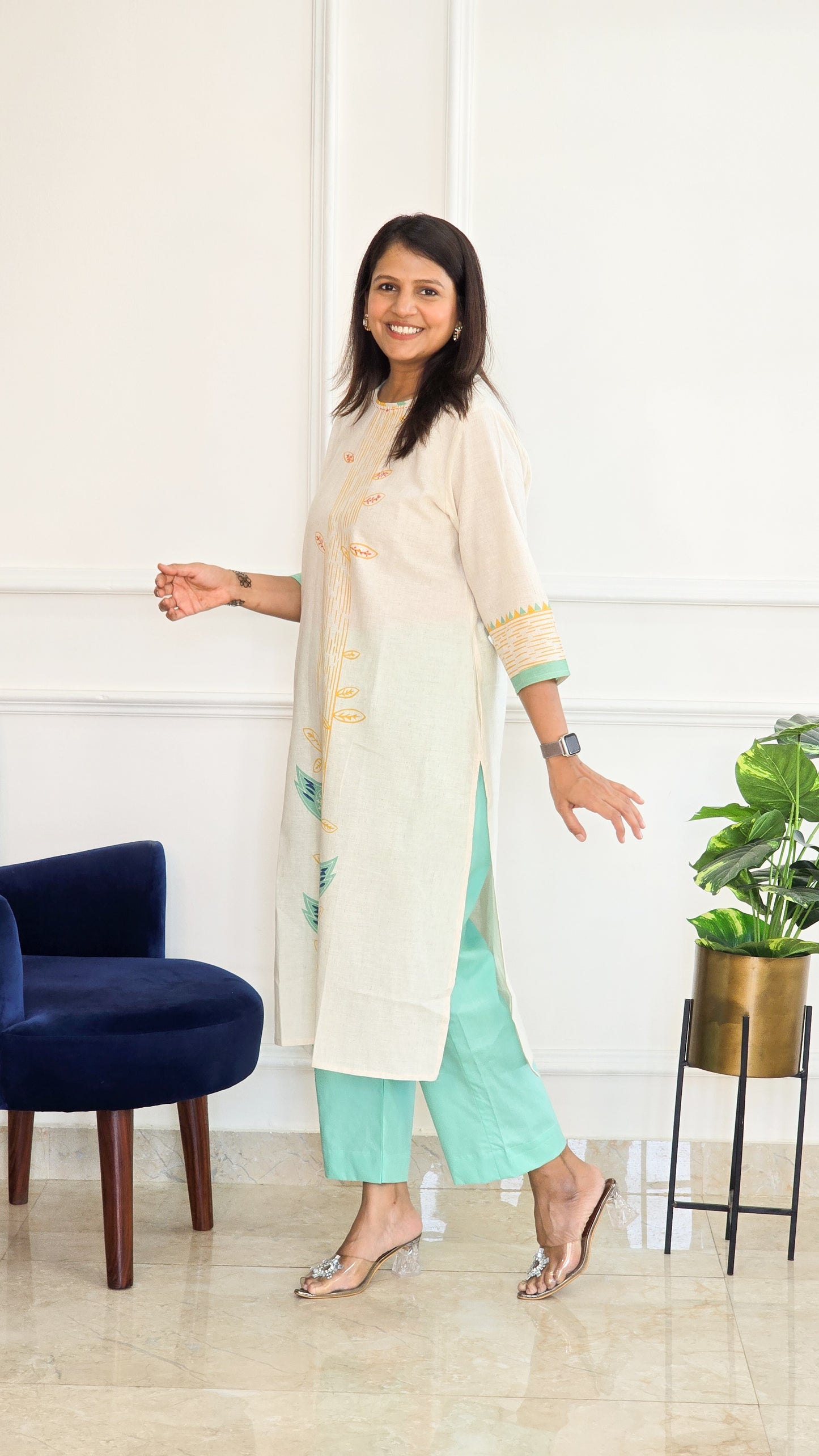 Blue Handloom Kurta Set - View 2 - PinkTree by Shrutika