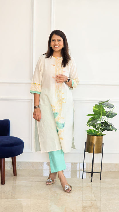 Blue Handloom Kurta Set - View 3 - PinkTree by Shrutika