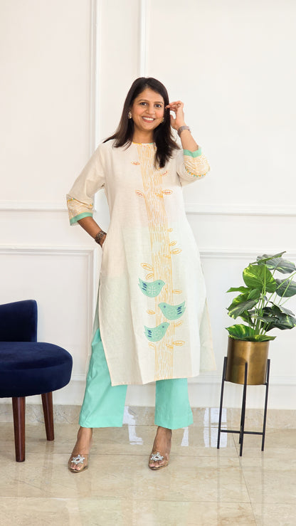 Blue Handloom Kurta Set - View 4 - PinkTree by Shrutika