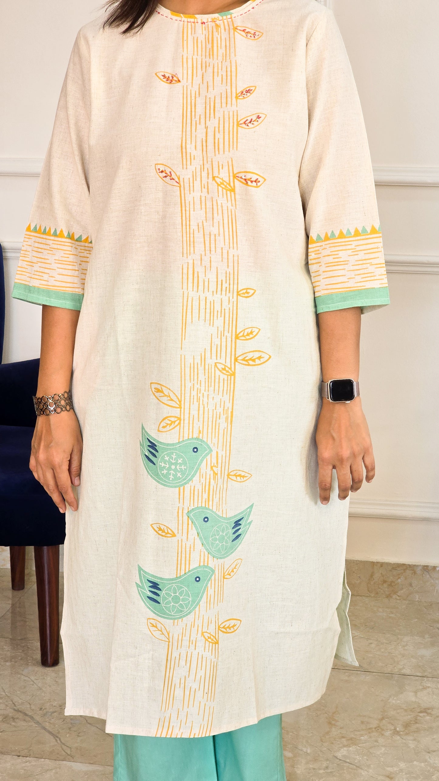 Blue Handloom Kurta Set - View 5 - PinkTree by Shrutika