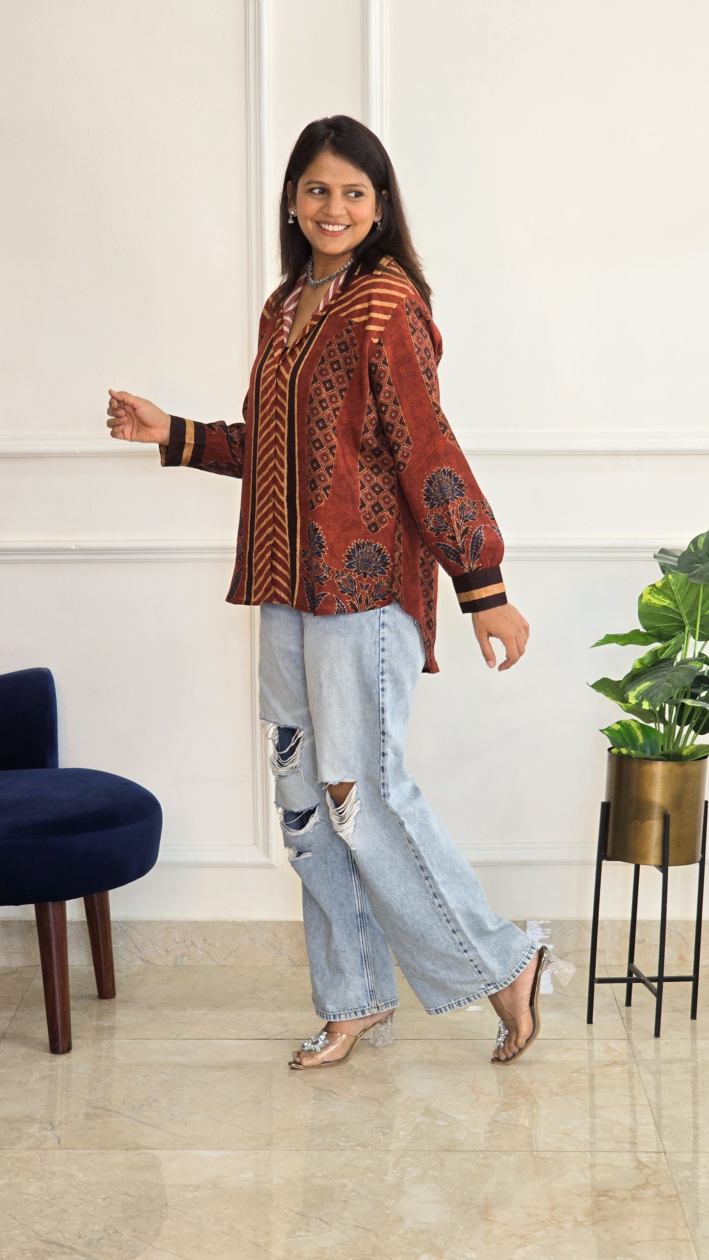 Rust Ajrakh Muslin Shirt