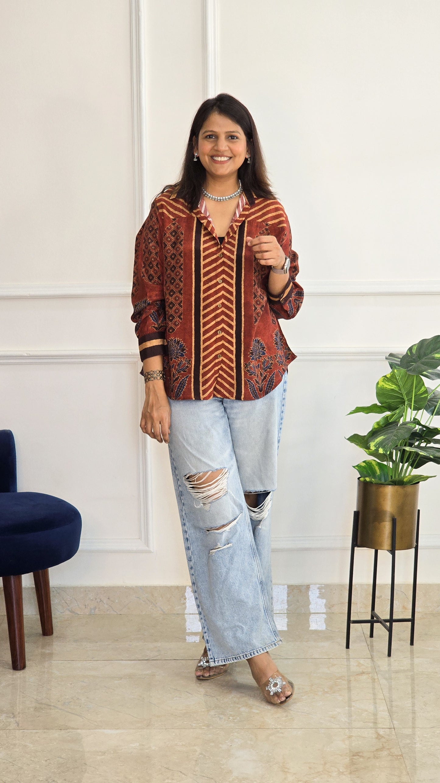 Rust Ajrakh Muslin Shirt