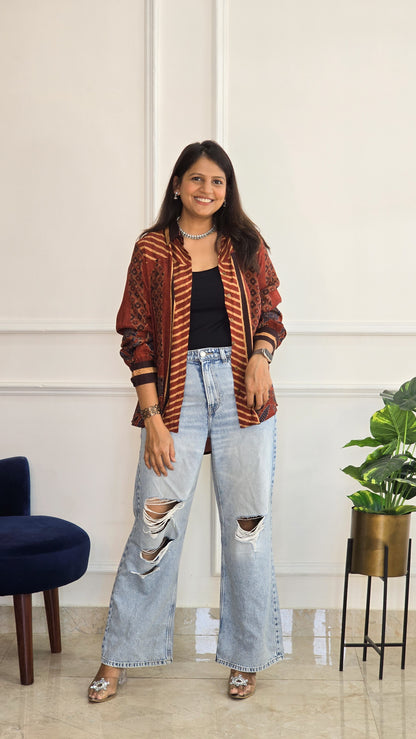 Rust Ajrakh Muslin Shirt