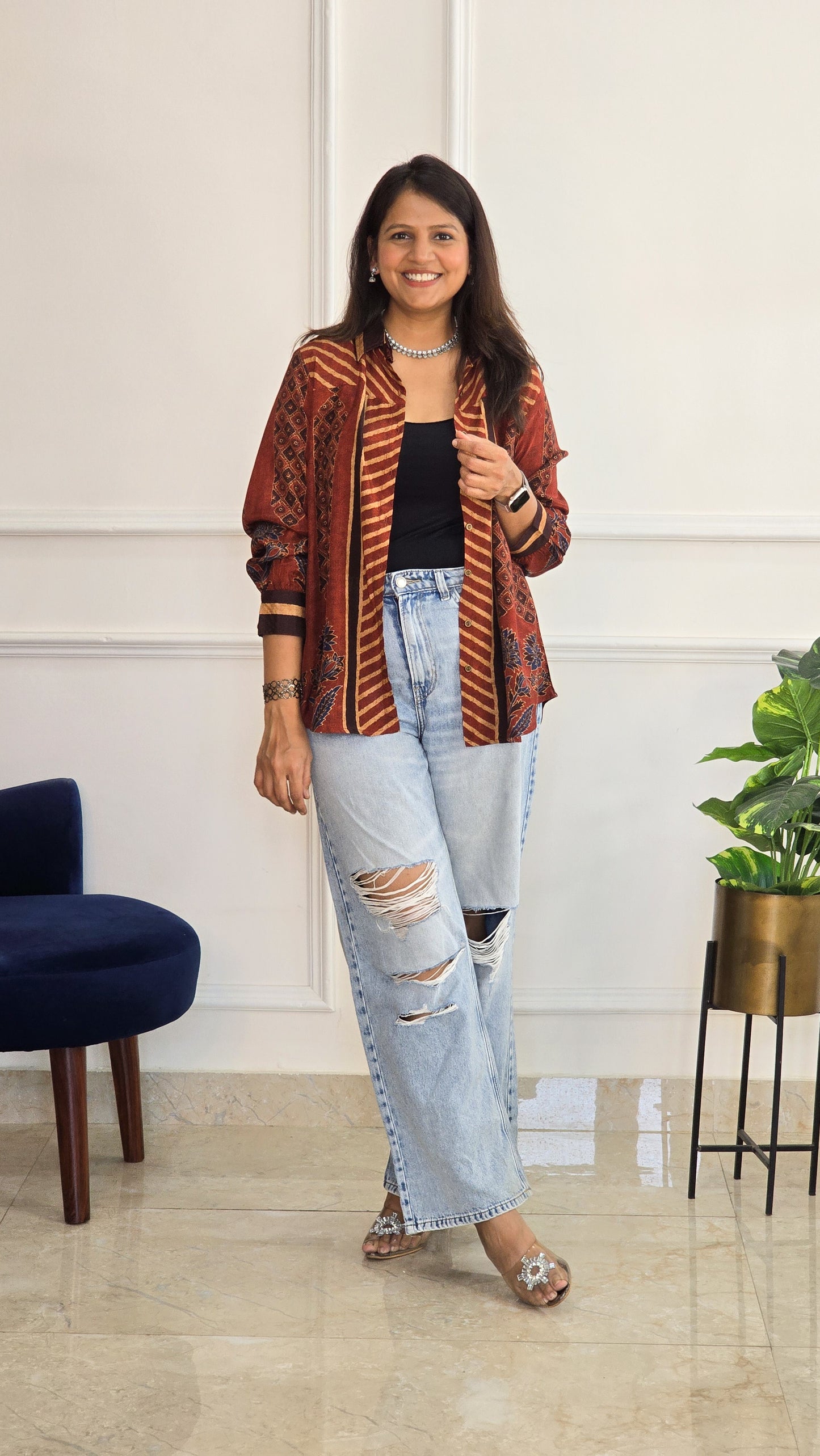 Rust Ajrakh Muslin Shirt