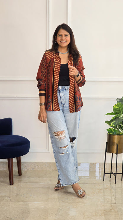 Rust Ajrakh Muslin Shirt