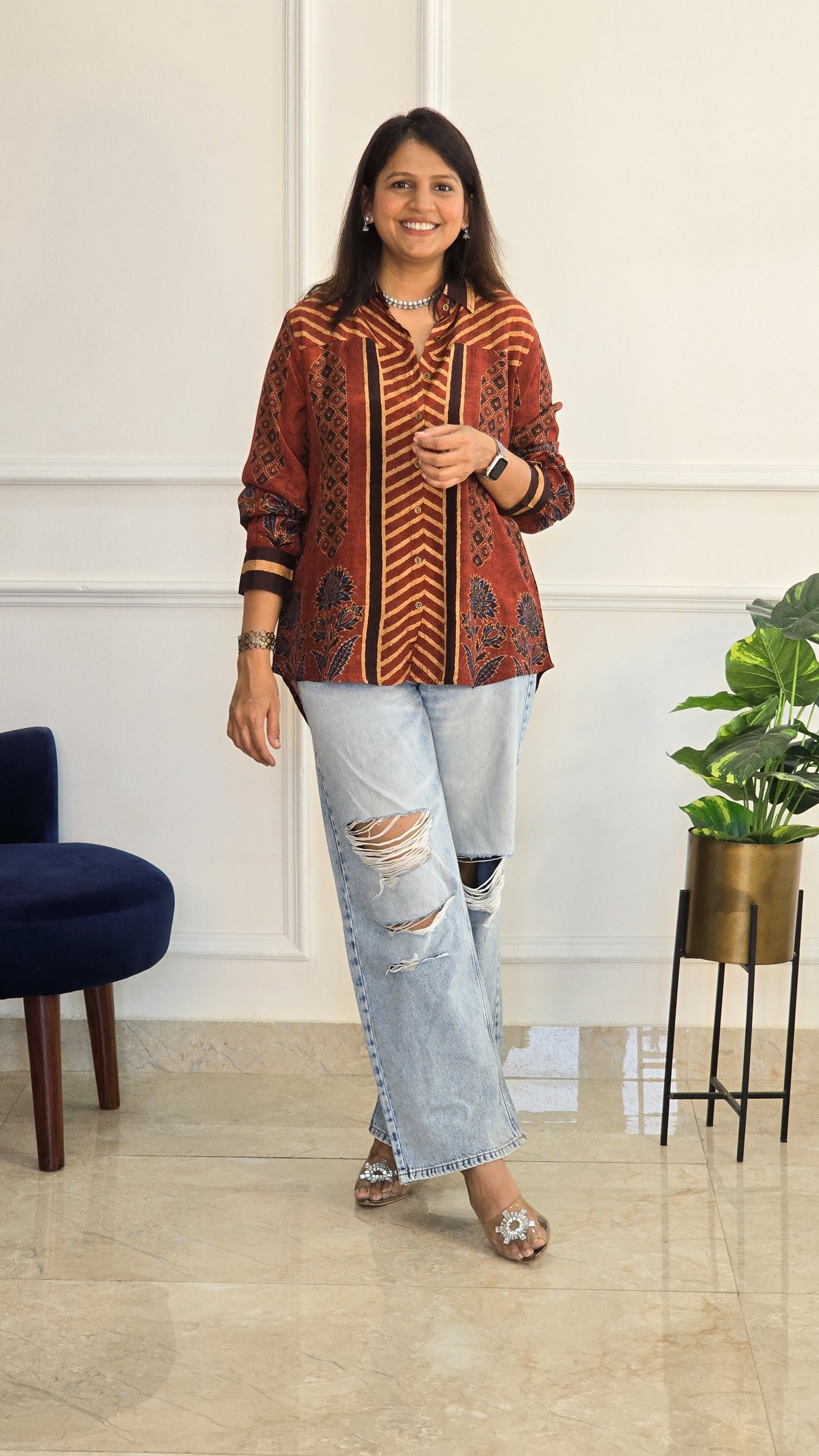 Rust Ajrakh Muslin Shirt