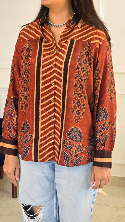 Rust Ajrakh Muslin Shirt