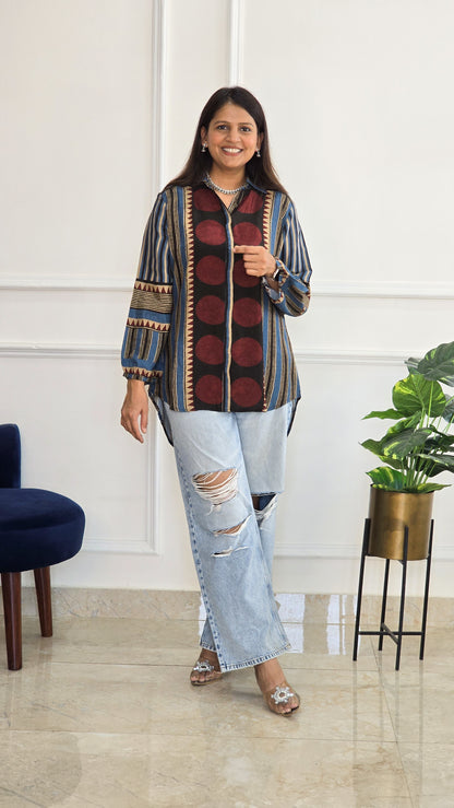 Blue Ajrakh Muslin Shirt