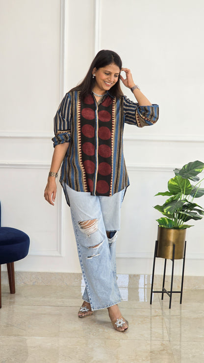 Blue Ajrakh Muslin Shirt
