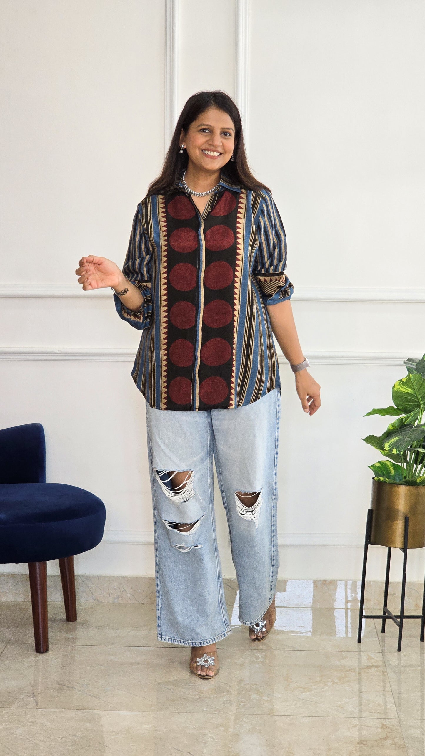 Blue Ajrakh Muslin Shirt