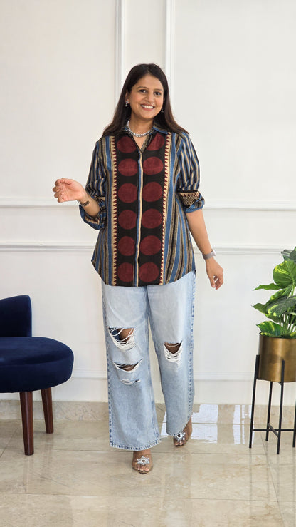 Blue Ajrakh Muslin Shirt
