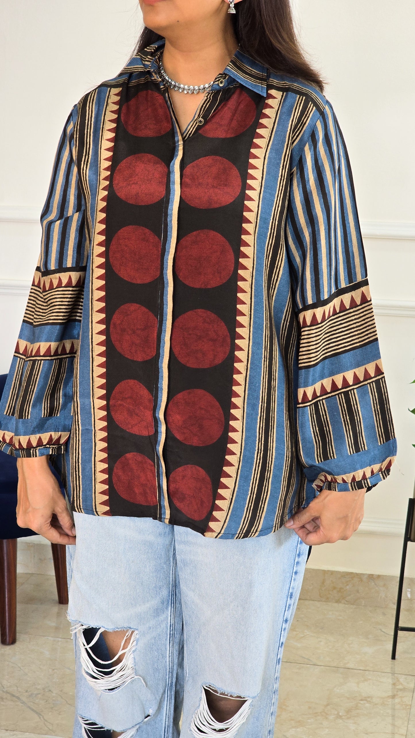 Blue Ajrakh Muslin Shirt