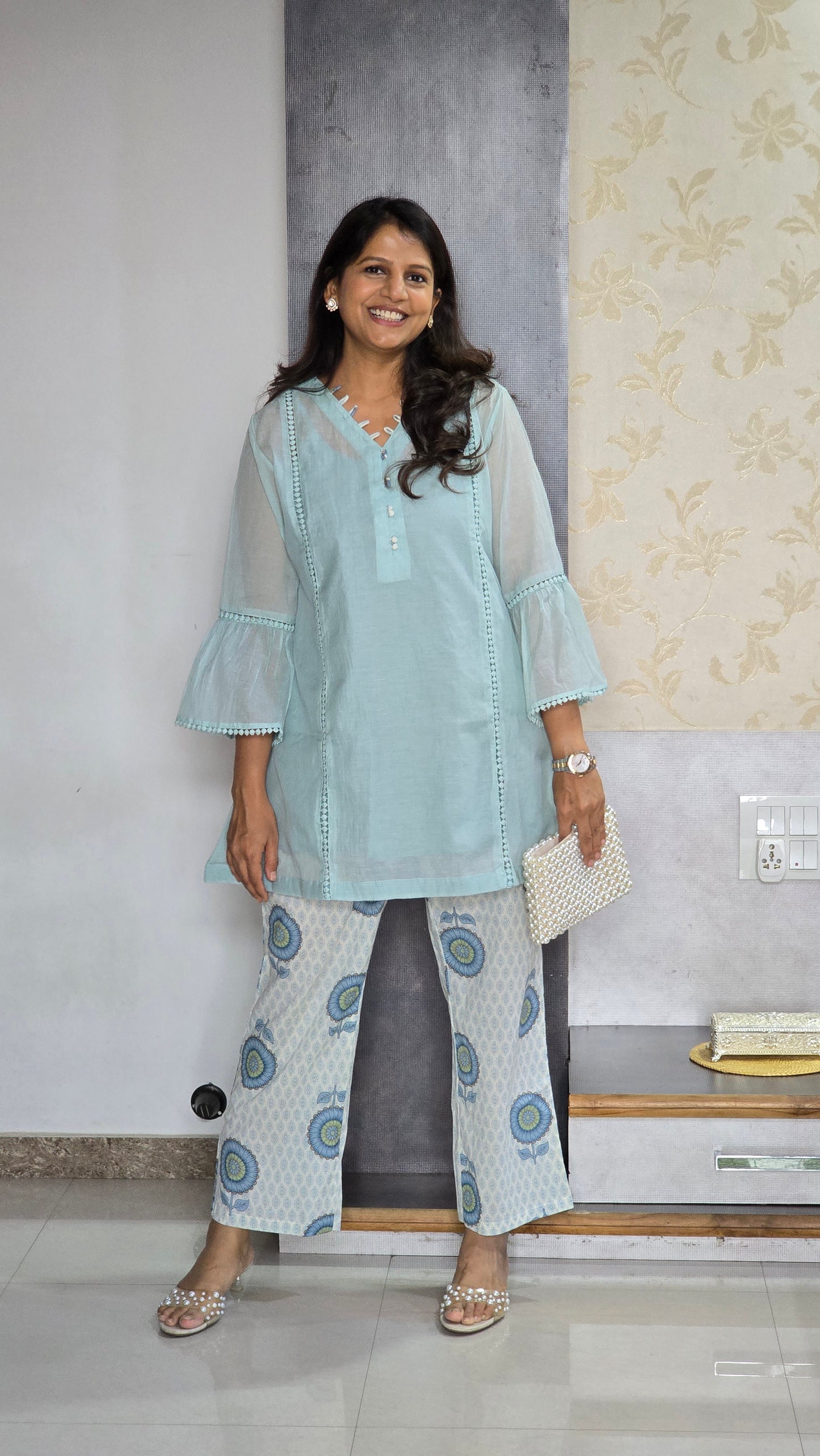 Blue Top With Block Pants