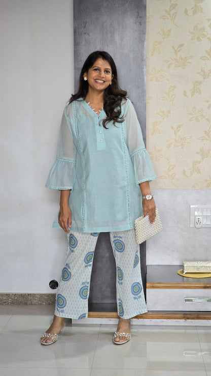 Blue Top With Block Pants