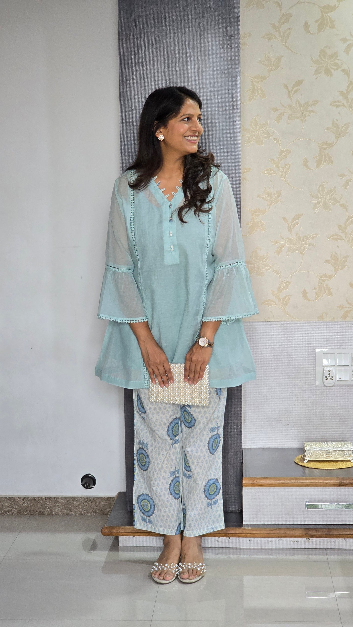 Blue Top With Block Pants