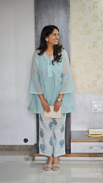 Blue Top With Block Pants