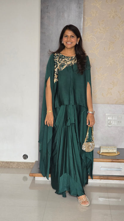Green Sitara Cape With Skirt Set