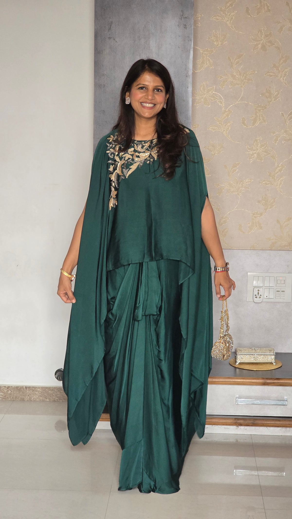 Green Sitara Cape With Skirt Set