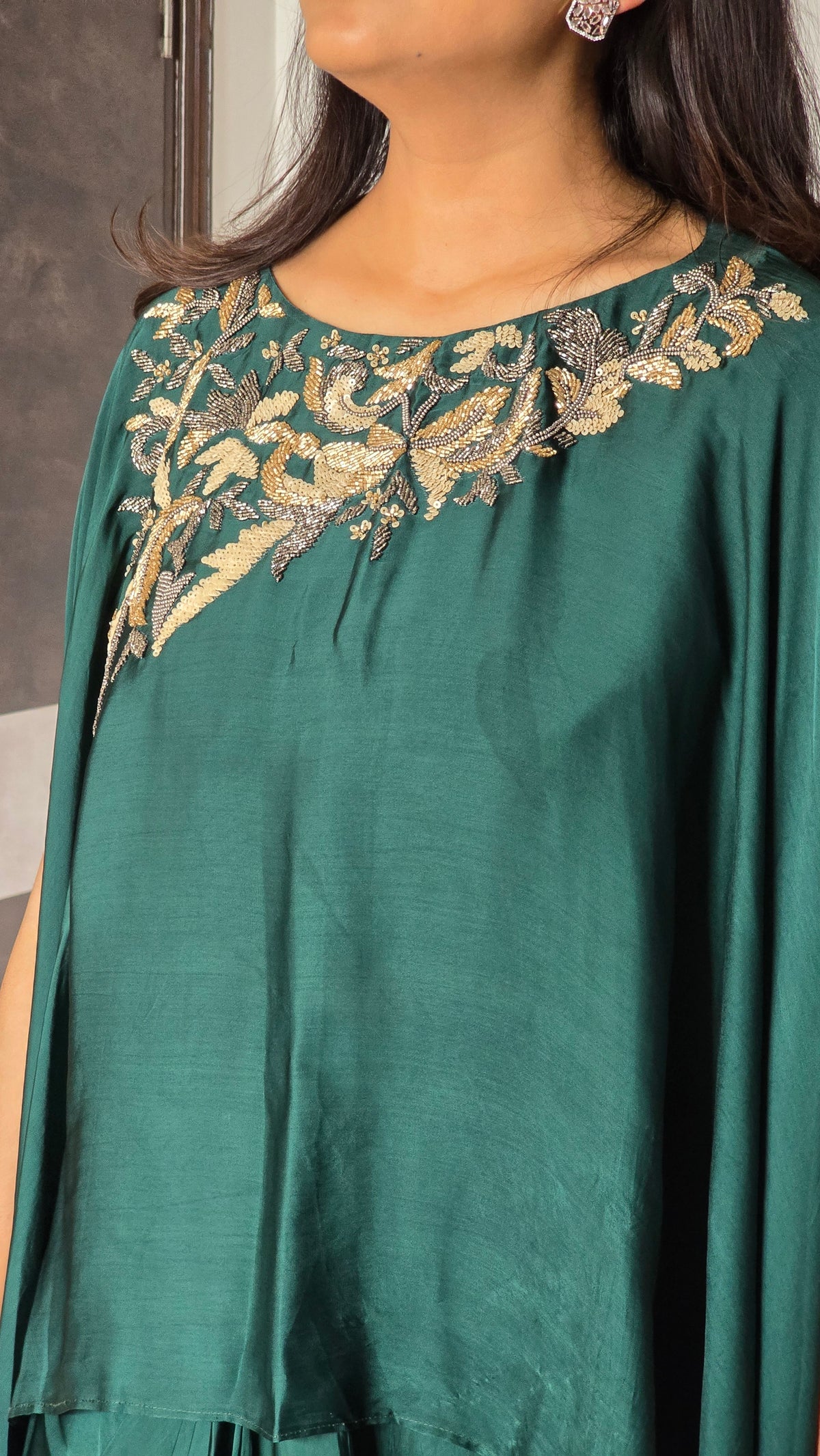 Green Sitara Cape With Skirt Set