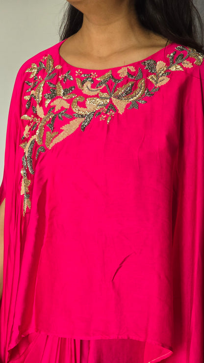 Pink Sitara Cape With Skirt Set