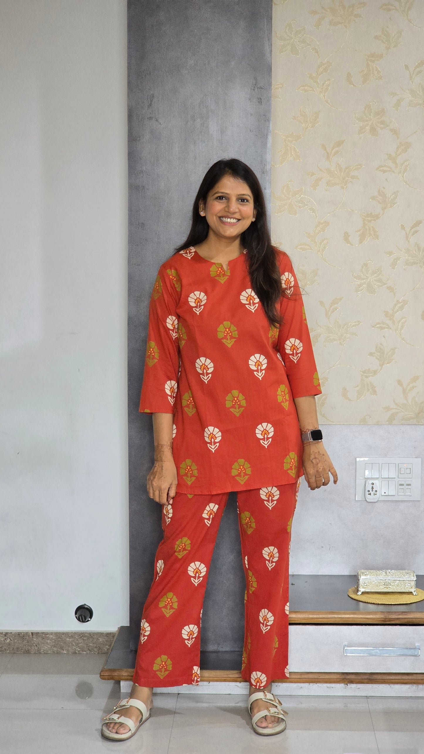 Orange Printed Lounge Set