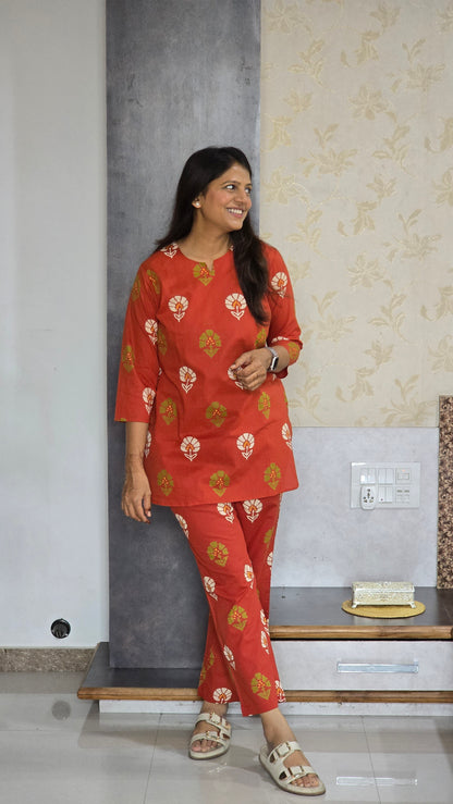 Orange Printed Lounge Set