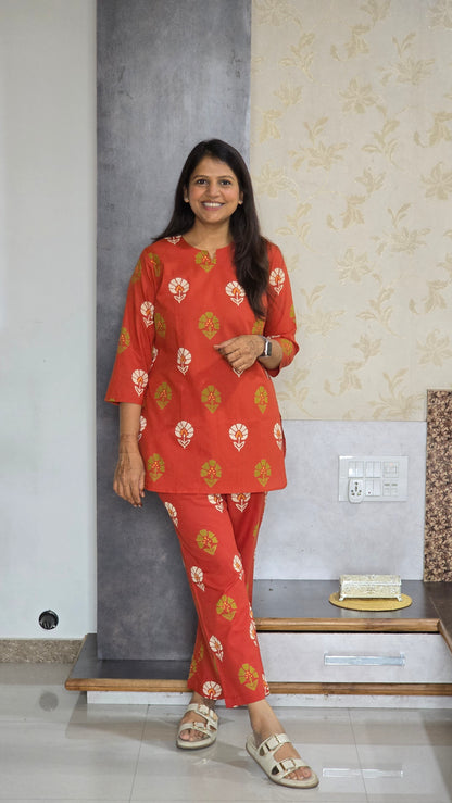 Orange Printed Lounge Set