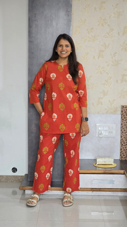 Orange Printed Lounge Set