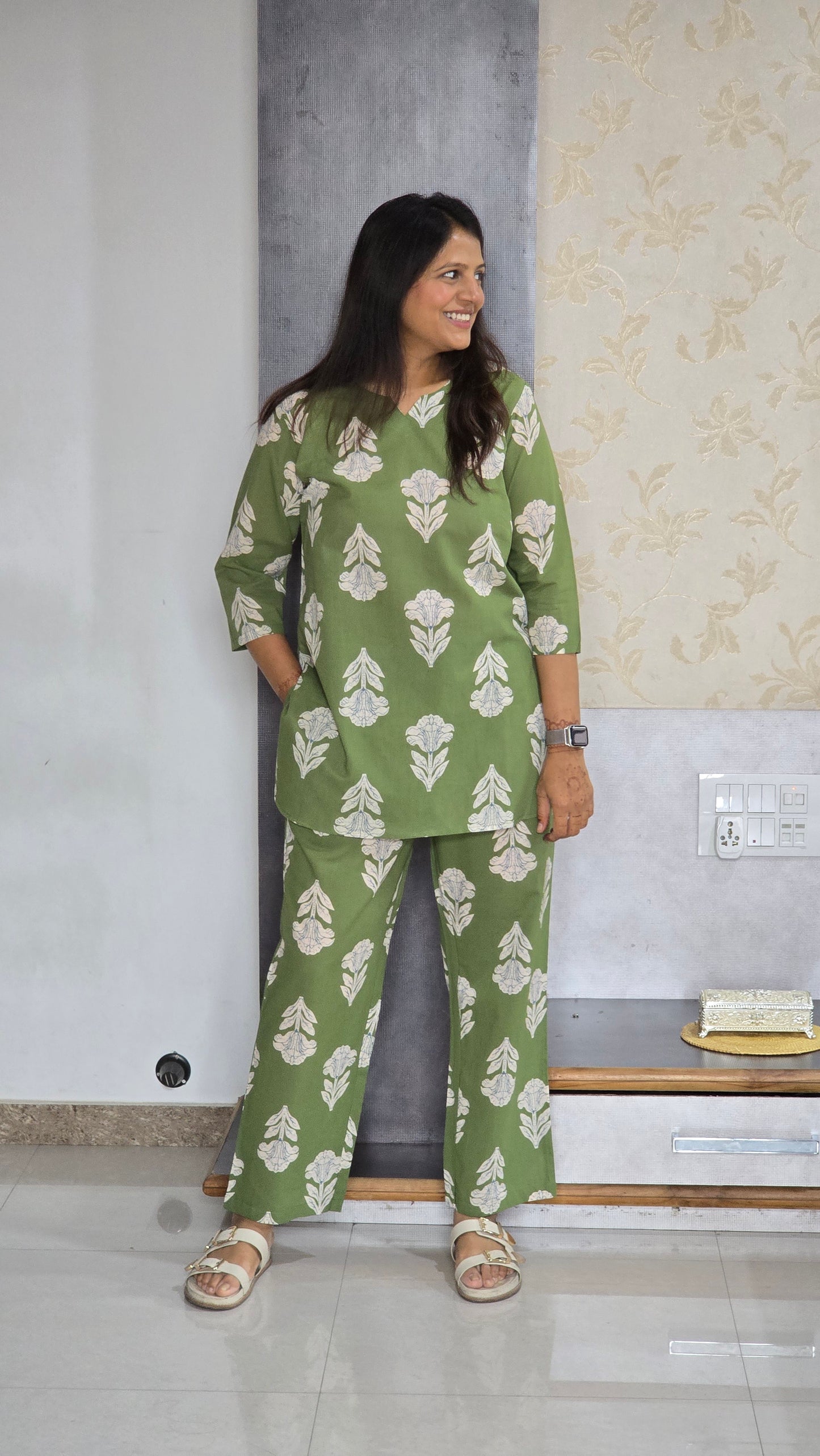 Green Printed Lounge Set
