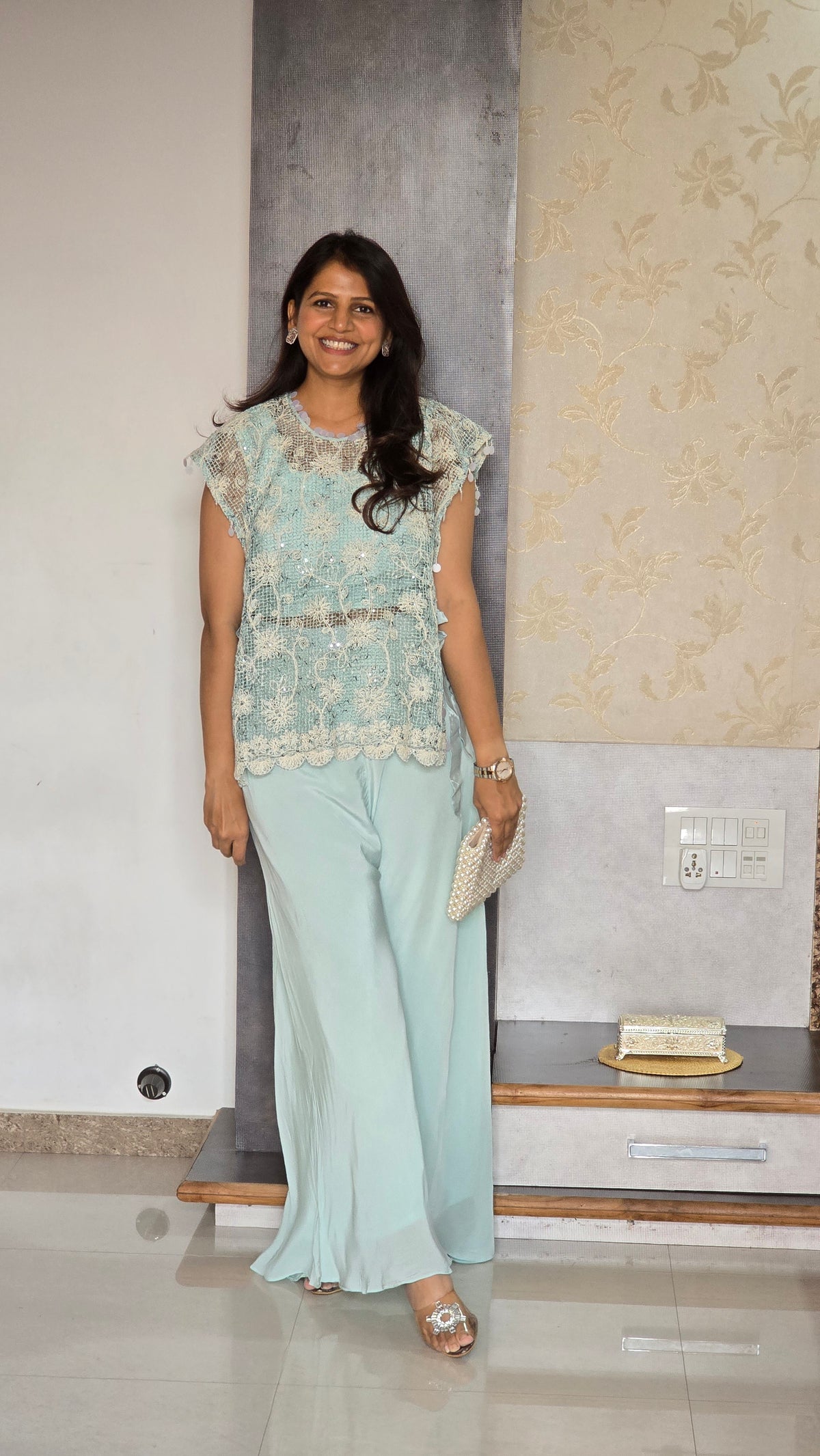 Blue Crochet Top and Pants Co Ord
