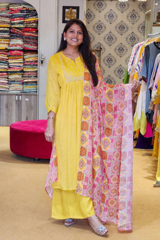 Yellow Sunshine Suit Set with Printed Duppata