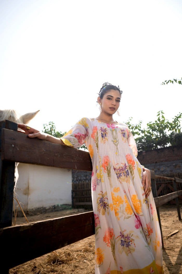 Blooming Floral YellowMul Kurta Set