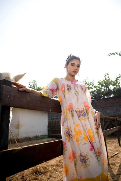 Blooming Floral YellowMul Kurta Set