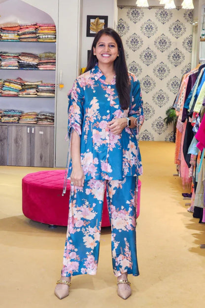 Teal Blue Floral Co Ord Set