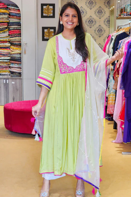 Jhilmil Green Zardosi Hand work Detailing Flare Suit Set